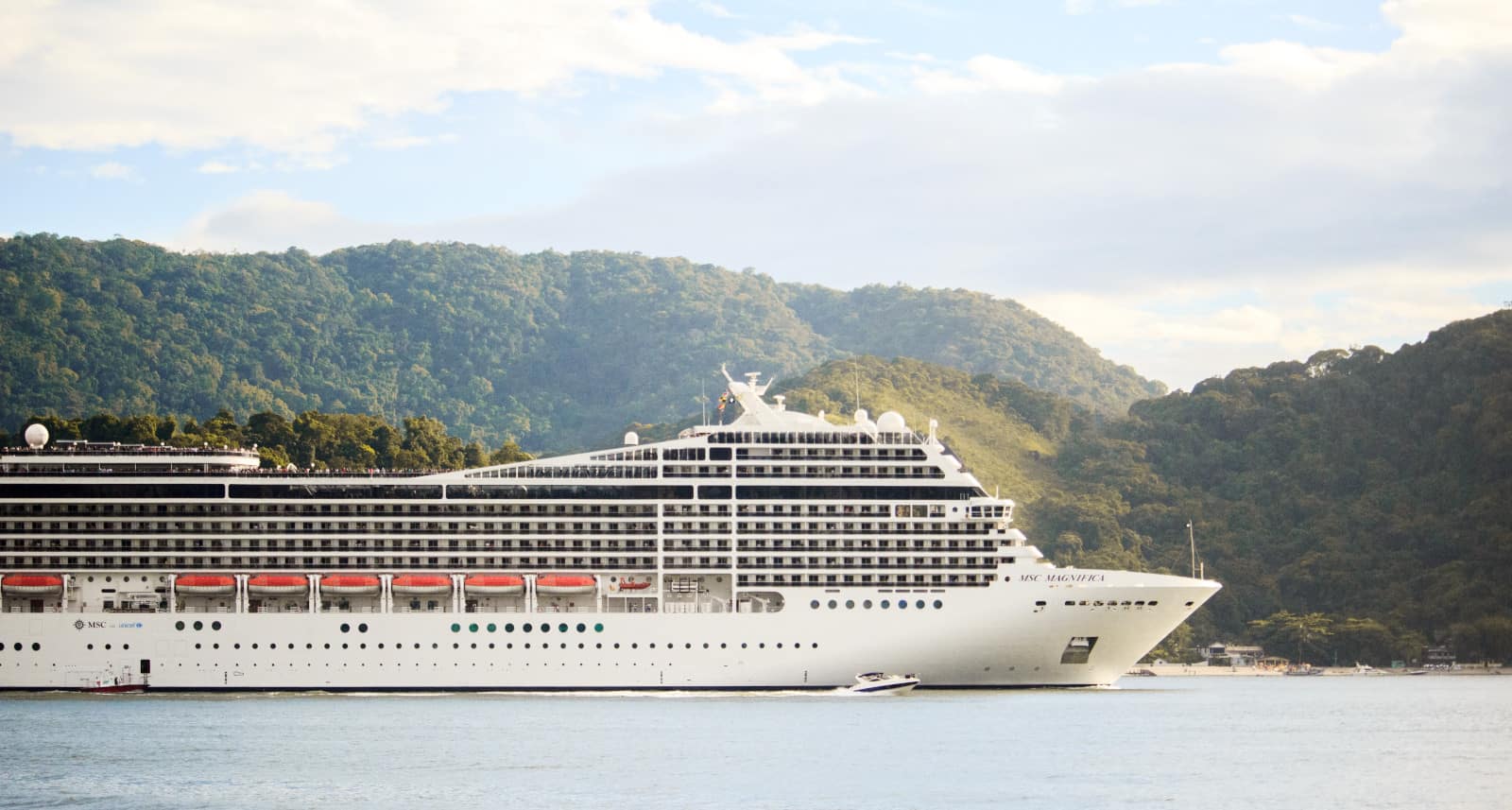 Cruise-ship-trees-sky-water-white